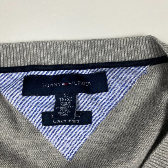 Tommy Hilfiger Pima Cotton Argyle Diamond Sweater Men's XL Gray Knit V Neck - Picture 3 of 8